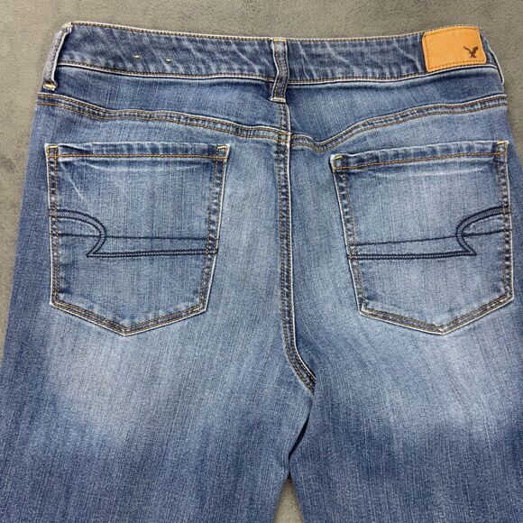 AE American Eagle High Rise Skinny Jeans 12 Regular Medium Wash Whiskered - Picture 6 of 15